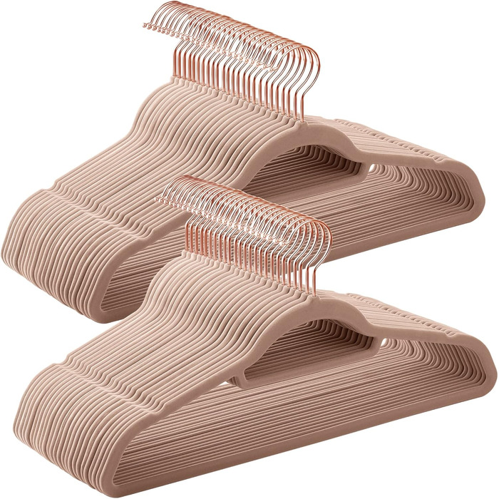 Плечики SONGMICS для одягу, велюрові, набір 50 шт., антиковзаючі, для краваток, 360° обертання, тонкі, економія місця, 43,5 см, для пальто, штани, срібно-білі