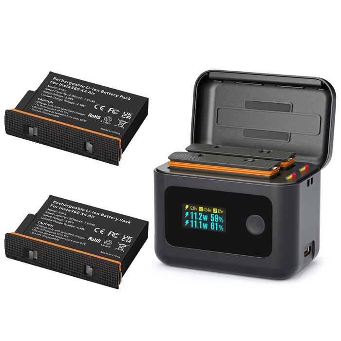 Акумулятори Insta360 X4 Air (2 шт.) з зарядним хабом 24W та LCD-дисплеєм – Treeboy