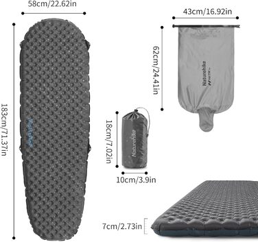 Каремат туристичний Naturehike Thermal 3.5R, самонадувний, 4 сезони (-6°C), з надувною сумкою, для кемпінгу, військовий камуфляж, прямокутний, XL