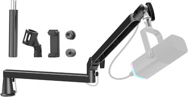 Мікрофонний важіль низькопрофільний з подовженням 15 см, регульований металевий важіль, кабель-менеджмент, чорний