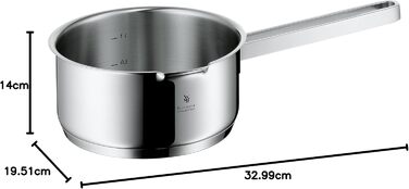 Каструля WMF Function з нержавіючої сталі 16 см без кришки, 1.4 л, для індукційних плит, з нержавіючої сталі Cromargan, 4 функції зливу, внутрішня шкала, червона