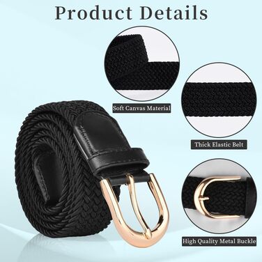 Жіночий та чоловічий тканинний ремінь Flintronic з еластичною плетенкою, ширина 3.3 см, довжина 107 см (для обхвату талії 76-115 см), колір: чорний + золото