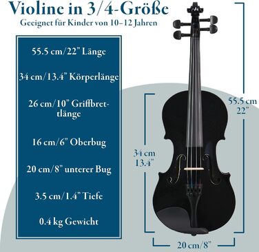 Скрипка Forenza Uno-Serie 3/4 чорного кольору, розмір 3/4