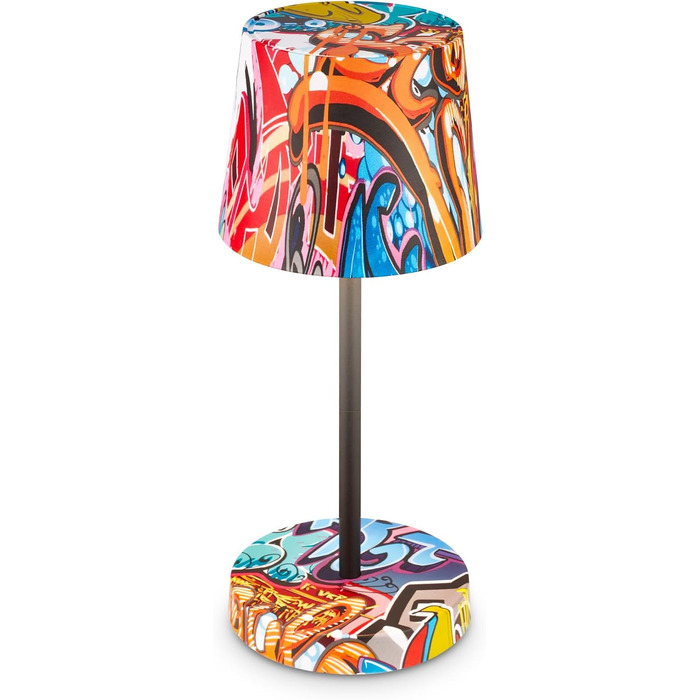 LED настільна лампа BRILONER бездротова, диммируемая, з торшером, для дому та кемпінгу, USB-C, тепле світло, Ø105x260 мм, з мотивом Graffiti