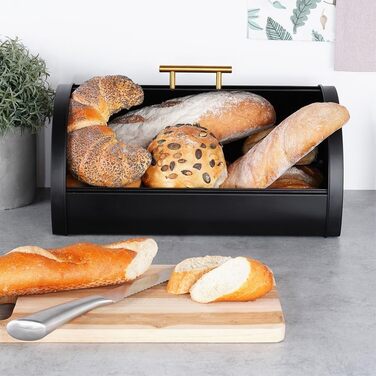 Металева хлібниця Vilde - чорна, 38 x 25 x 18 см