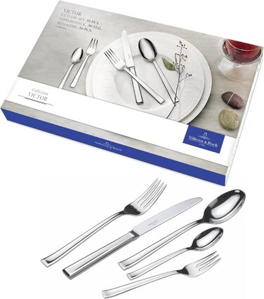 Villeroy & Boch – Victor Tableware Set, 30-Piece, Cutlery Set for 6 People, Dishwasher-Safe, Stainless Steel, Knives, Forks, Spoons, Dinnerware Set, 30-Piece Stainless Steel Cutlery Set, Single