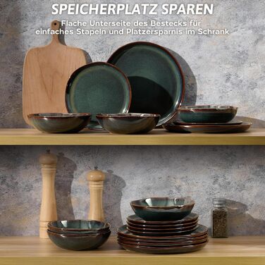 Сервіз Joyfair на 6 осіб, 18 предметів, кераміка, набір посуду, тарілки для їжі, десертні тарілки, миски для каші, сумісний з мікрохвильовою піччю та посудомийною машиною, колір Тандра Грін