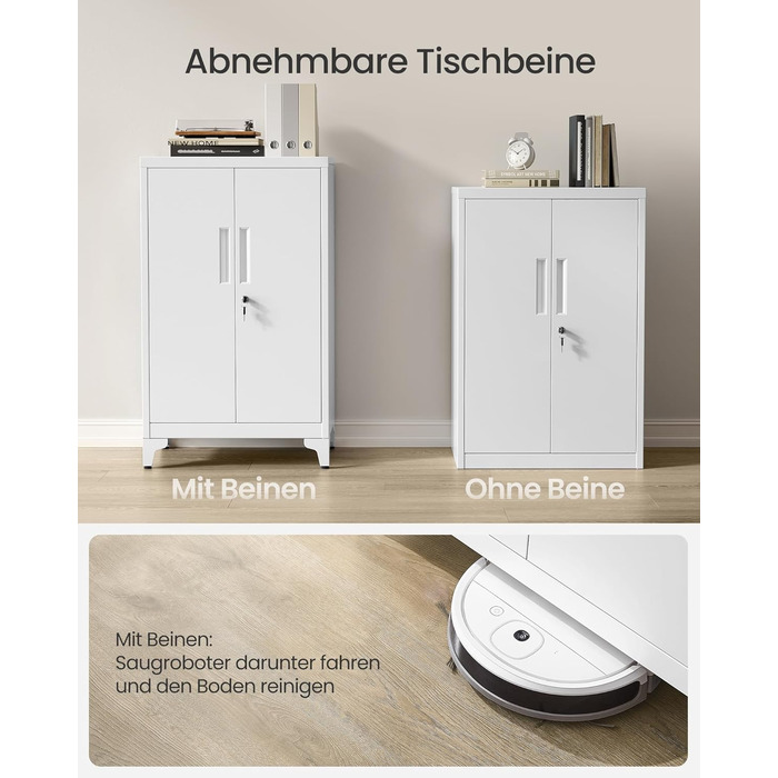 SONGMICS File Cabinet, Multi-Purpose Cabinet, Office Cabinet with 2 Doors, Lockable Cabinet, Steel Storage Cabinet, for Study Room, Living Room, Matte White OMC012W01
