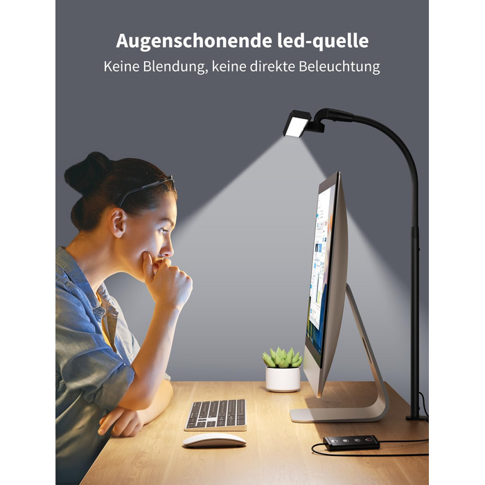 LED лампа для столу Kary з регулюванням яскравості, 40см, 12W, для офісу, роботи, читання, захисту очей, дітей, 5 рівнів регулювання, 5 кольорів, таймер 60 хв, білий + металева клямка