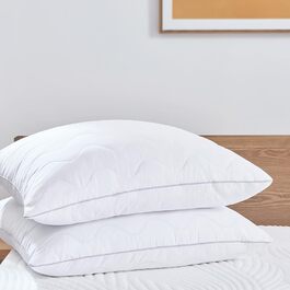 Подушка Sweetnight 80x80 см, 2 шт, м'яка та підтримуюча, для сну на животі, подвійний чохол, стьобана, наповнювач поліестер, з блискавкою, веганська, біла