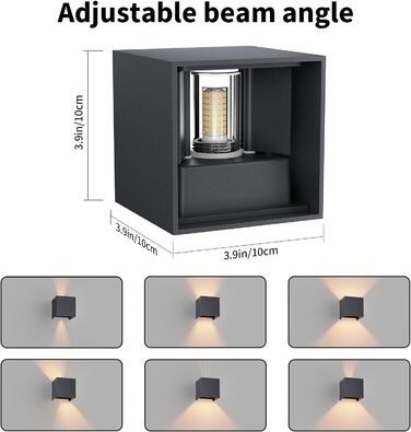 LED-стінні світильники Klighten 2 шт. з регульованим кутом нахилу, тепле світло 3000K, алюміній, для внутрішнього та зовнішнього використання, антрацит