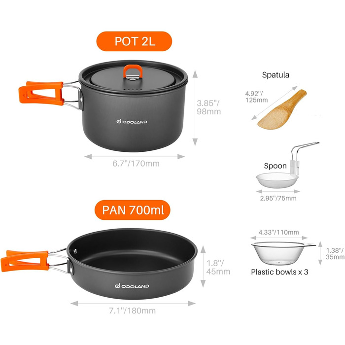 Odoland Camping Cookware Set, 9-Piece Outdoor Dish Set with Camping Pot, Camping Frying Pan for Camping, Outdoor Cooking, Hiking, and Travel