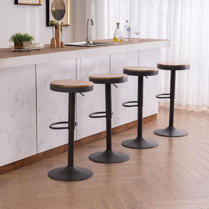 Kidol Adjustable Height Wooden Bar Stool with 360° Swivel - Industrial Modern Design for Kitchen Counter (Grey Wood)