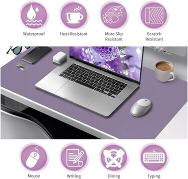 Килимок для столу Niviy з екошкіри XXL, 80x40 см, антиковзаючий, водонепроникний, для офісу, дому та ноутбука, м'яка підкладка з алькантари (лавандовий)