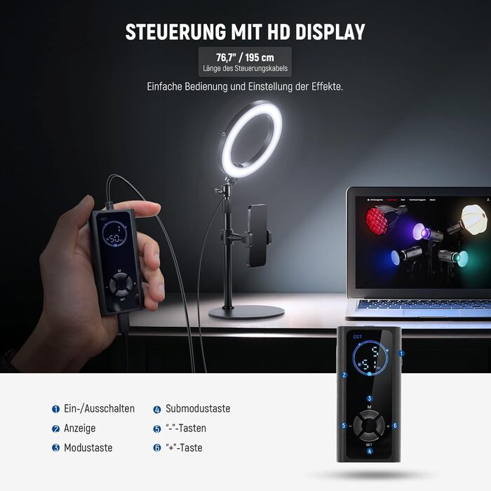 NEEWER Кольцеве світло 80 см 18 Вт з штативом та тримачем для телефону, для iPhone, стрімінгу, відеоконференцій, Zoom, RH8B