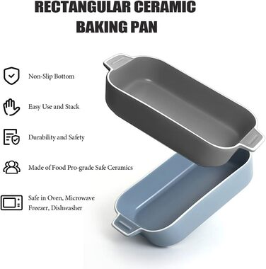 Форма для лазаньї, 2 шт., 22 x 12 см, керамічна, з ручками (блакитна)