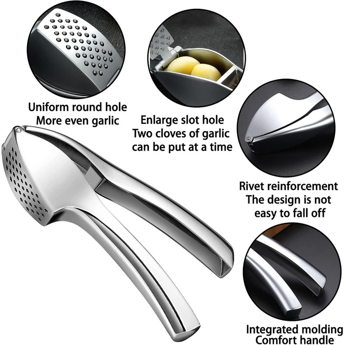 Прес для часнику та імбиру з нержавіючої сталі - преміум якість для кухні, легко миється