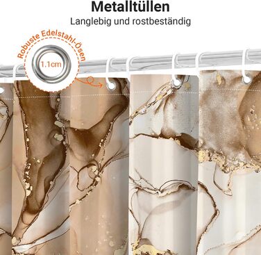 Штора для душу 180x200 см, коричневий мармур, поліестер, з утяжеленим краєм, антигрибкова, водовідштовхувальна, з кільцями (1 шт)