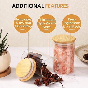 Набір скляних банок для спецій Cinnani 250 мл (12 шт) з дерев'яними кришками, герметичні, з етикетками