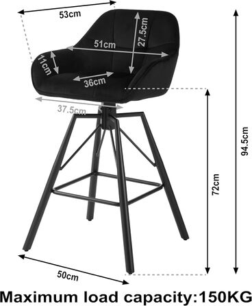 WOLTU 2-Piece Velvet Bar Stool Set with Backrest - Swivel, Padded, Metal Frame - Bistro & Counter Height Stools