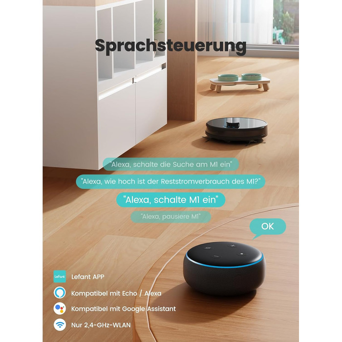 Робот-пилосос Lefant M1 з лазерною навігацією, функцією миття, 5500Pa, 8 зон заборони, керування через додаток/Alexa, для твердих підлог та шерсті тварин