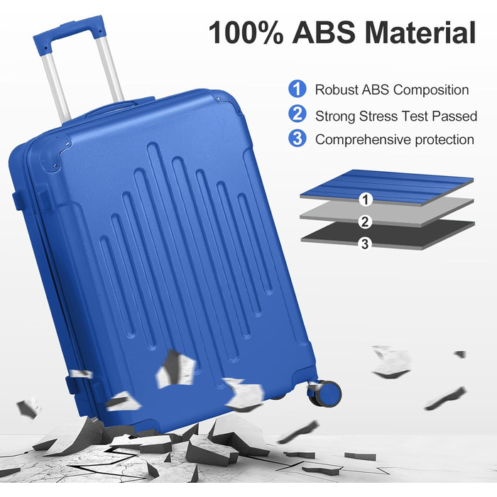 Набір валіз LEADZM 4 шт. з ABS, жорсткий кейс-ролер з телескопічною ручкою, ручна поклажа (темно-синій)