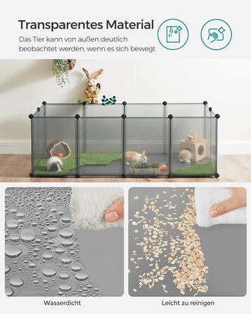 Клітка для тварин SONGMICS Freigehege з піддоном, 143 x 73 x 46 см, білий/сірий, для кроликів, хом'яків, їжаків, LPC02W