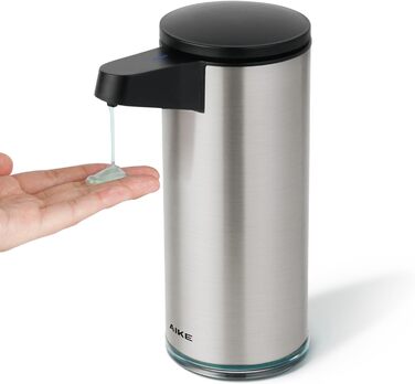 AIKE 380ml Automatic Touchless Soap Dispenser, USB Rechargeable, Stainless Steel Soap Dispenser for Bathroom & Kitchen, Model AK1333S