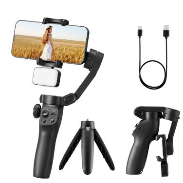 Стабілізатор Gimbal для смартфона VEVOR, 3-осьова стабілізація, трекінг облич/об'єктів, штатив, портативний та складаний, для відеозйомки, DC 3.5–4.2V (вбудована світлодіодна лампа, керування через додаток)