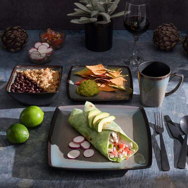 Сервіз Gibson Elite Tequesta з каменю, квадратний, на 4 персони (16 шт), тауп