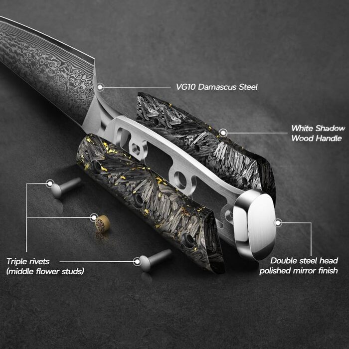 Набір кухонних ножів Kyushublade Damast (3 шт.) з нержавіючої сталі з карбонового руків'я та золотим декором