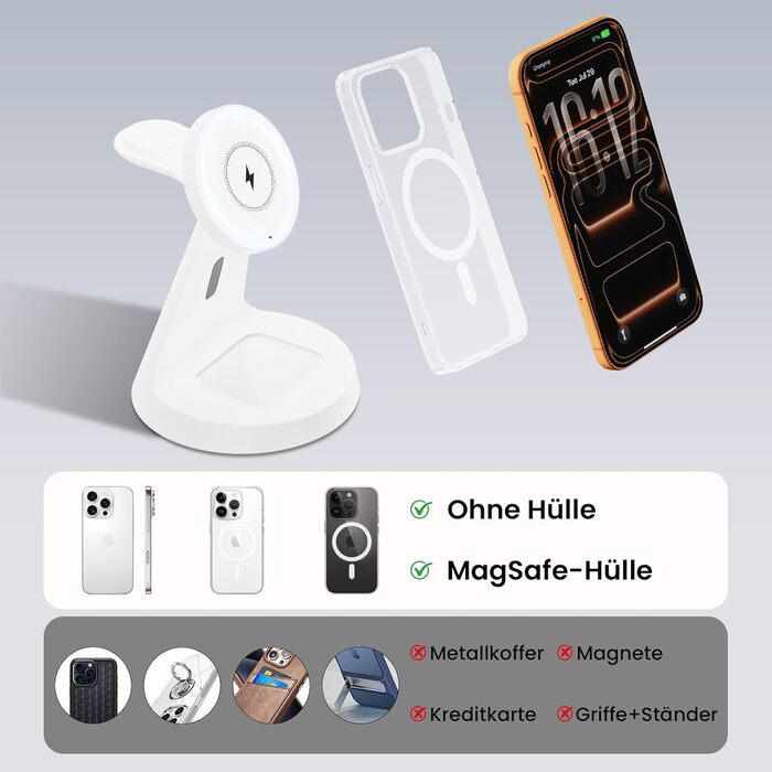 Зарядна станція JoyGeek 3-в-1 для Apple Watch, iPhone (MagSafe), AirPods (біла) - Бездротова зарядка для iPhone 12-15, iWatch 11-2/Ultra/SE, Airpods 2-4