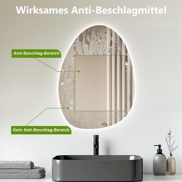 LED дзеркало для ванної кімнати з підсвічуванням, 70x50 см, холодне біле світло 6000K, енергозберігаюче, диммер, антизапар