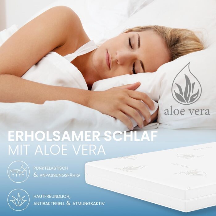 ELONEO Viscoelastic Mattress Topper, Memory Foam Mattress Pad, Viscoelastic Pad, 2-Firmness Level Reversible Function, including Aloe Vera Cover (100 x 200 cm, Viscoelastic Foam - 7 cm)