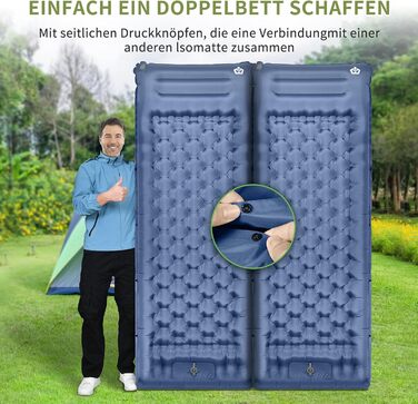 ARFNKIM Self-Inflating Camping Mat - 12cm Thick Sleeping Pad with Foot Pump & Pillow - Lightweight, Compact, Waterproof Sleeping Mat for Outdoor Use (Green/Blue)