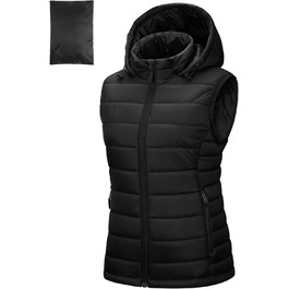 Стьобана жилетка Outdoor Ventures з капюшоном для жінок: тепла спортивна жилетка для походів, кемпінгу та їзди на велосипеді, чорна, XXL