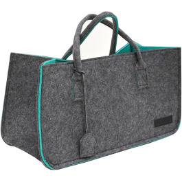 Set of 2: Heavy-Duty Shopping Bag Felt XXL - 50x25x25 Large Felt Bag - Kaminta Bag for Wood, Log Carrier Bag - Car Shopping Basket, Foldable Shopping Bag Felt Log Basket Modern (Gray Turquoise)