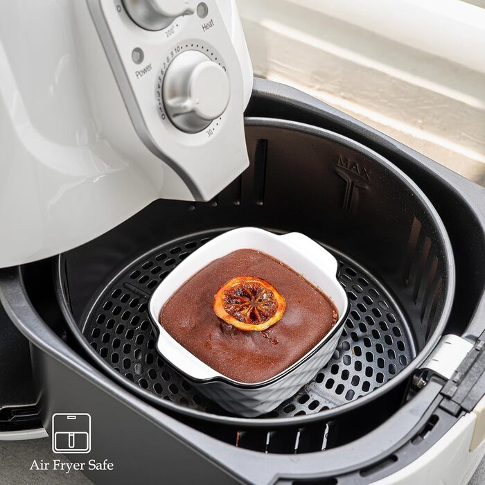 Набір форм для запікання NUTRIUPS 400 мл (4 шт.) з кераміки, 14.5 x 11.5 x 5.5 см, квадратні, з ручками, для духовки та мікрохвильової печі (з візерунком ромбіків)