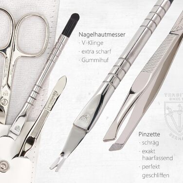 Набір для манікюру та педикюру 'Modena' DREI SCHWERTER | 4 предмети | Шкіряний етикет, Німеччина | Шейдер, пінцет, алмазна пилка, ремувер