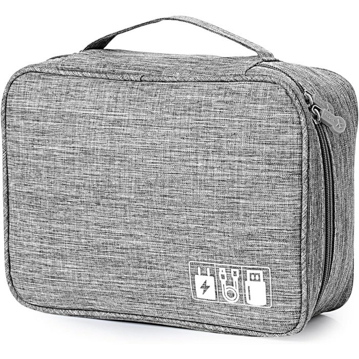 Органайзер для кабелів AiQInu: універсальна дорожня сумка-кубик, 3 шари, водонепроникний, для кабелів, power bank, USB, SD карт (сірий)