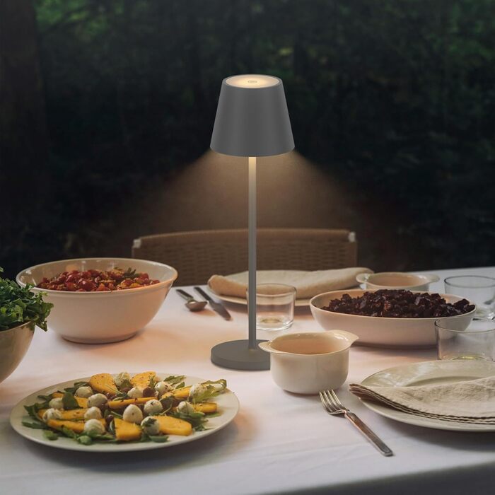 LED акумуляторна настільна лампа Klighten 2 шт. з регулюванням яскравості, для дому та вулиці, з USB зарядкою, 3000K, IP54, алюміній (темно-сірий)