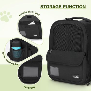 Рюкзак для кота Pecute, 6 кг, для маленьких собак, дихаючий, з безпечним тросом та замком, чорний