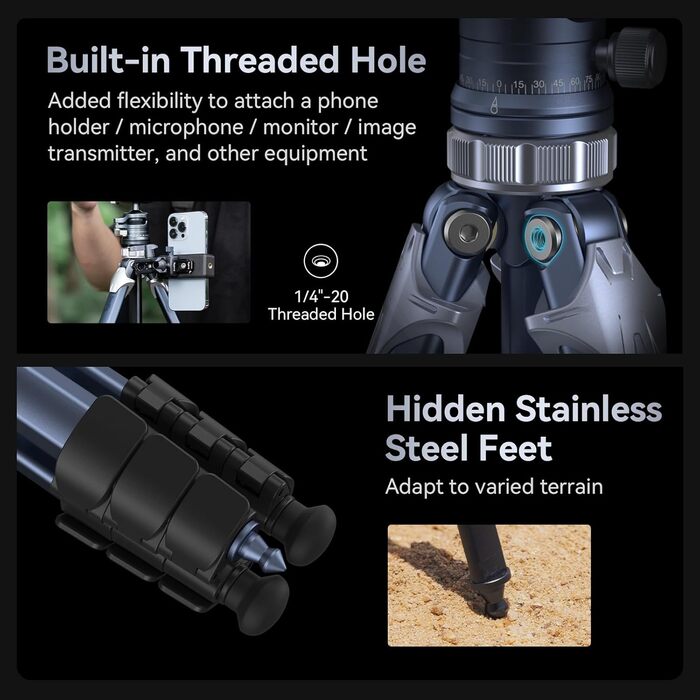 Штатив SMALLRIG для камери з компактною центральною колоною, 360° кульковою головкою, QR-пластиною, вантажопідйомністю до 8 кг, для DSLR-камер -4222B