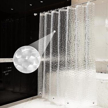 Штора для ванної OTraki напівпрозора 180x200 см, антигрибкова, миється, з EVA, водонепроникна 3D штора для душу з 12 кільцями, без ПВХ