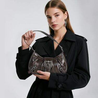 Жіноча сумка-клатч WantGor: вінтажна сумка через плече, сумка-тоут з ручкою, застібка на пряжці, стиль Punk Hobo, коричнева