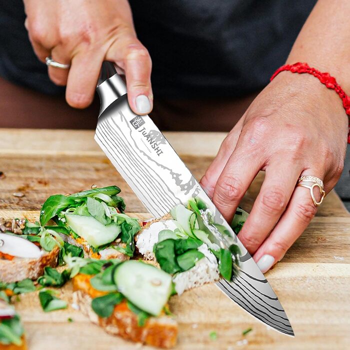 JUANSHI® 4-Piece Knife Set – Professional Kitchen Knife Set made of high-quality stainless steel, sharp blades, including Santoku, Chef's Knife, Bread Knife, and Utility Knife, perfect kitchen accessory
