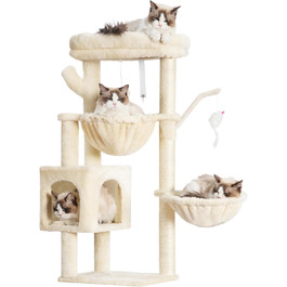 Котячий будиночок Heybly Kratzbaum: 100 см, з платформою, печерею, 2 гамаками та іграшками. Активний котячий будиночок, HCT006SG (Бежевий)