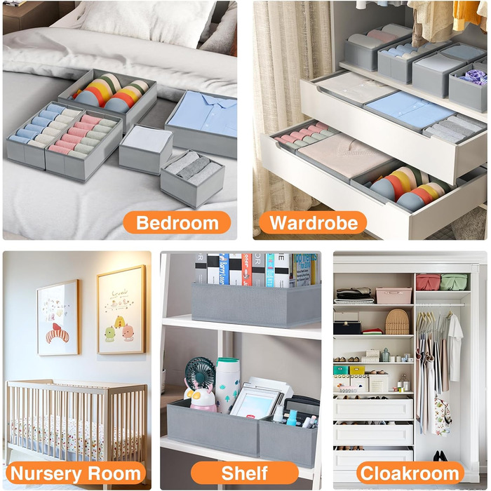Drawer Organizers - Foldable Underwear Organizer Storage Box Fabric 16 Pieces Closet Organizer for Clothes, Socks (Light Gray)
