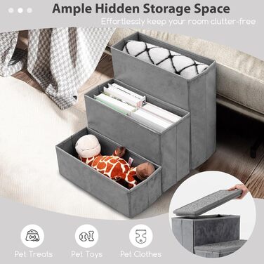 Сходи для собак SOARS, складані, з місцем для зберігання, неслизькі, до 50 кг, для котів та собак, під ліжко/диван (сірий, 3 сходи, 38 x 51 x 45 см)