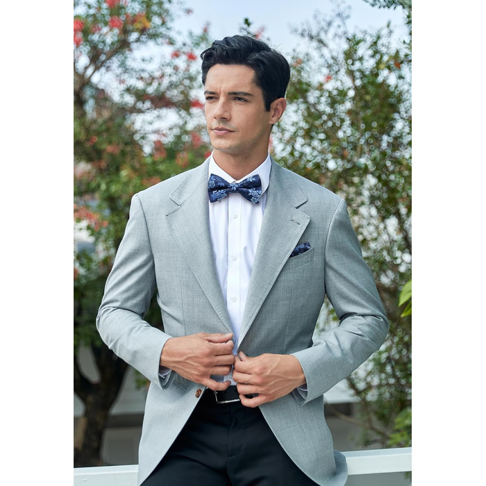 Метелик HISDERN для чоловіків з кишеньковим хустинкою, однотонний, регульований, для смокінгу, весілля, вечірки, синій та білий